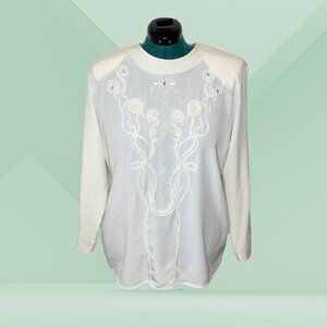 Vintage Josephine Embroidered Art Nouveau Blouse with Rhinestone Accents - 16W